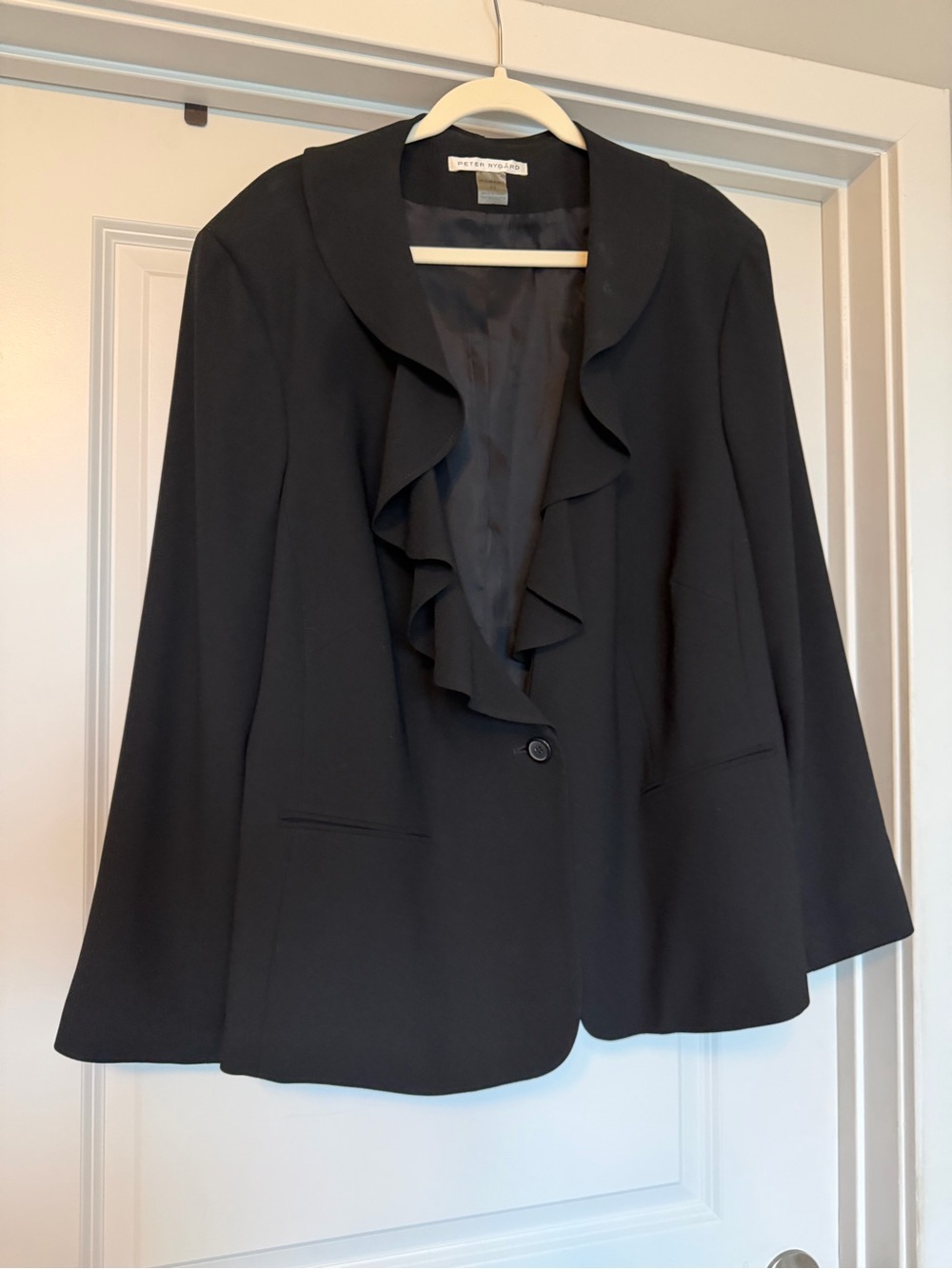 Peter Nygard Black Ruffle Front Blazer Jacket Size 22 Plus